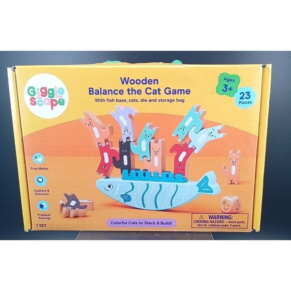 Wooden Balance The Cat Game By Gigglescape 23 Pieces Fish Base Ages 3+ - Picture 1 of 7